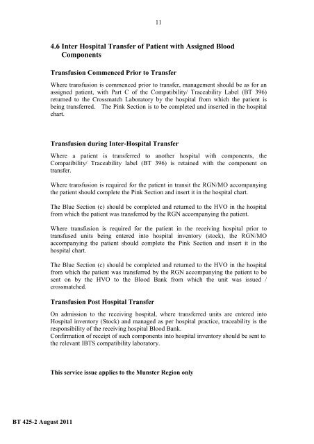 TRACEABILITY USER MANUAL - Irish Blood Transfusion Service