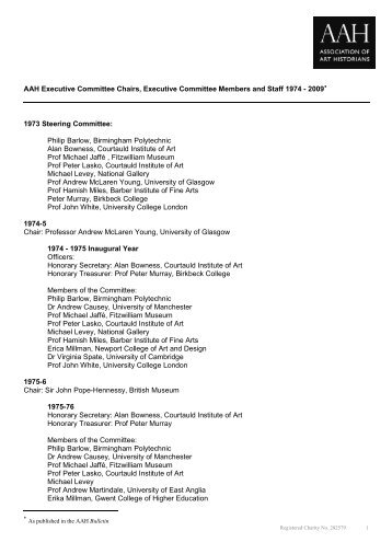 Executive Committee Chairs - Association of Art Historians