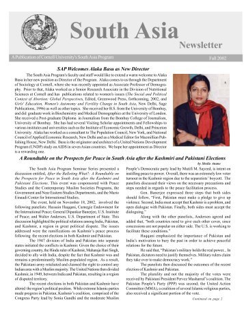 Fall 2002 - South Asia Program - Cornell University