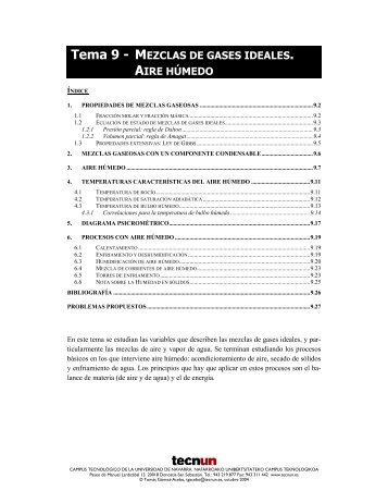 Tema 9 - MEZCLAS DE GASES IDEALES. AIRE HÚMEDO - Tecnun