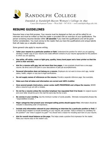 RESUME GUIDELINES - Randolph College