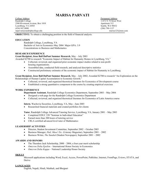 RESUME GUIDELINES - Randolph College