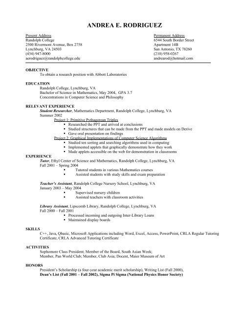 RESUME GUIDELINES - Randolph College