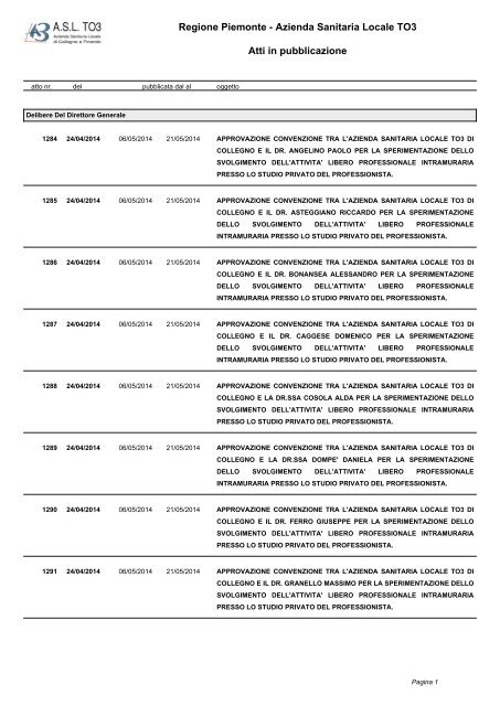 Azienda Sanitaria Locale TO3 Atti in pubblicazione - ASL TO3