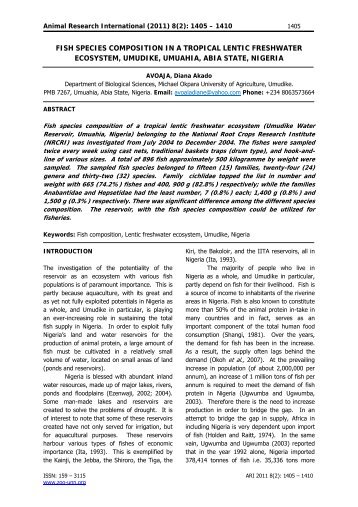 fish species composition in a tropical lentic freshwater ... - Zoo-unn.org