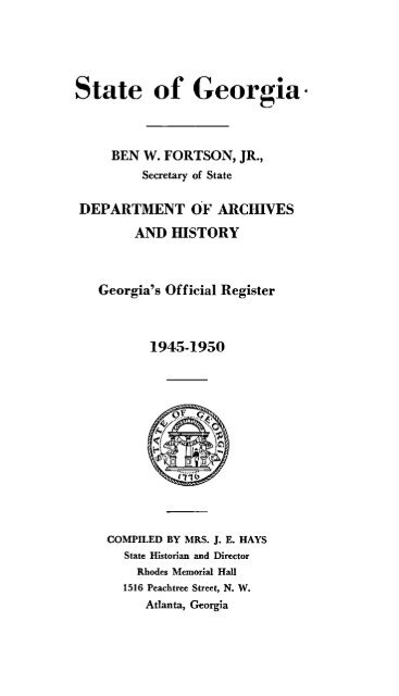 State of Georgia - the Digital Library of Georgia - University System ...