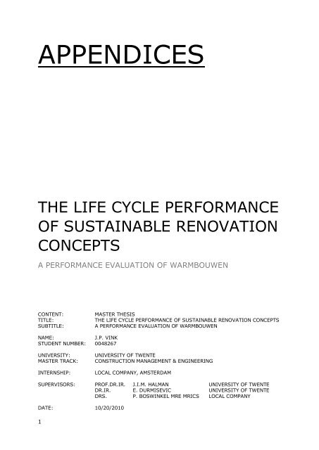 the life cycle performance of sustainable renovation concepts