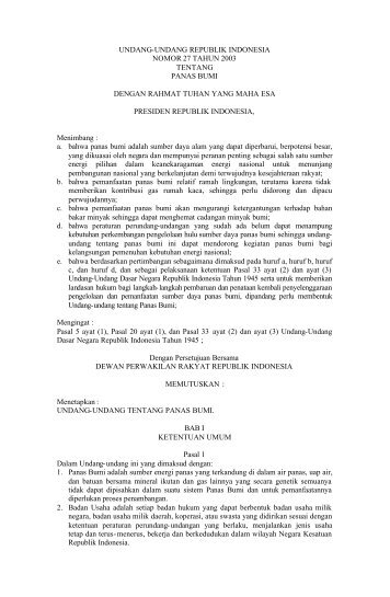 Undang-undang No.27 Tahun 2003 Tentang Panas Bumi - BPKP