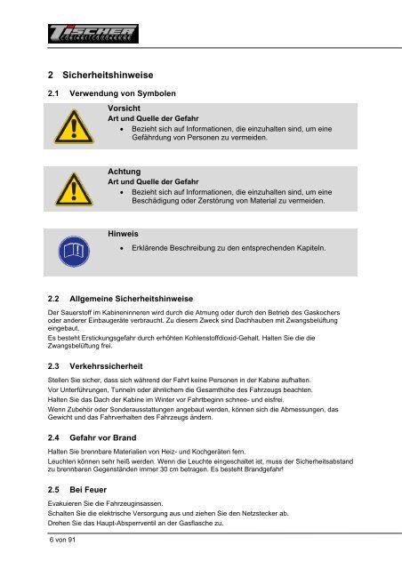 Bedienungsanleitung - Tischer Freizeitfahrzeuge