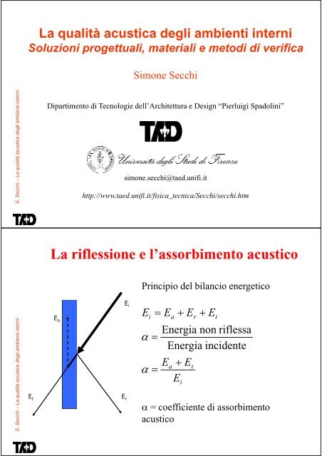 Lucidi Acustica delle sale - Dipartimento di Tecnologie dell ...