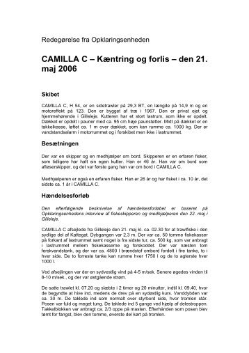 CAMILLA C â KÃ¦ntring og forlis â den 21. maj 2006