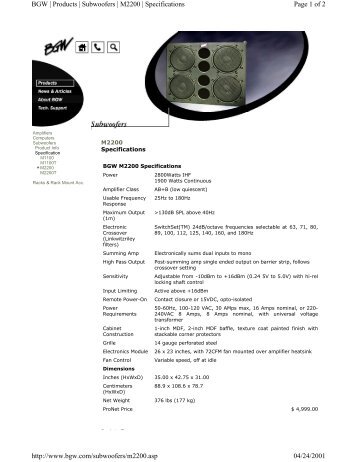 BGW | Products | Subwoofers | M2200 | Specifications - Radie.us