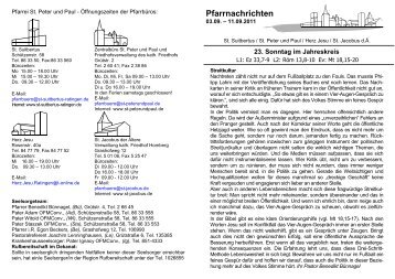 Pfarrnachrichten - Pfarrei St. Peter und Paul in Ratingen