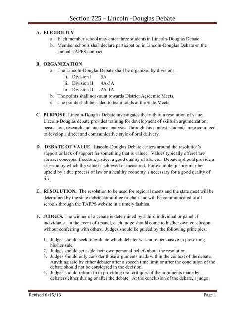 Lin Section 225 Section 225 â Lincoln â Douglas Debate - tapps