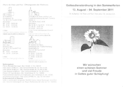 Gottesdienstordnung in den Sommerferien - Pfarrei St. Peter und ...