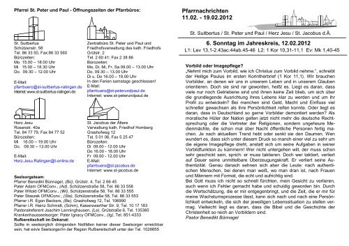 Gottesdienstordnung 11.02. - 19.02. - Pfarrei St. Peter und Paul in ...