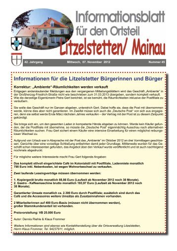 Mitteilungsblatt vom 07.11.2012 - Ortsverwaltung Konstanz ...