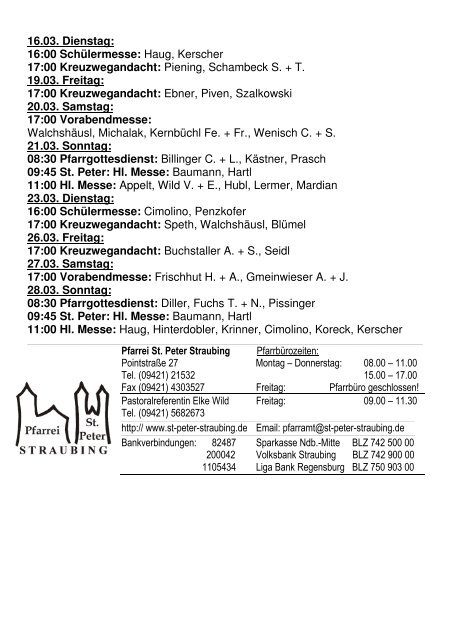 17:00 Kreuzwegandacht - der Pfarrei St. Peter in Straubing