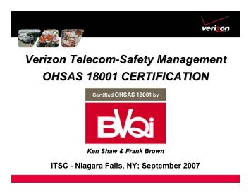 Verizon Telecom-Safety Management OHSAS 18001 CERTIFICATION