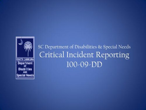 Critical Incident Reporting for DDSN 100-09-DD - South Carolina ...