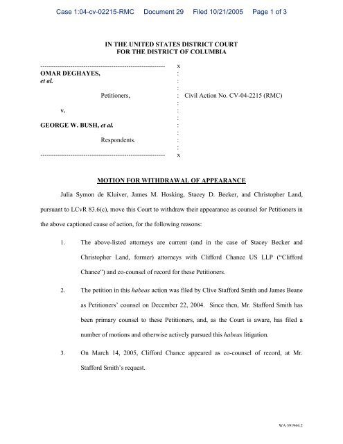 Case 1:04-cv-02215-RMC Document 29 Filed 10/21/2005 Page 1 of 3