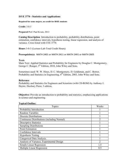 Isye 3770 Statistics And Applications H Milton Stewart School Of