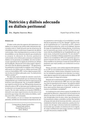 Nutrición y diálisis adecuada en diálisis peritoneal - Seden