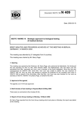 ISO/TC 194/WG 15 Strategic approach to biological testing of ...