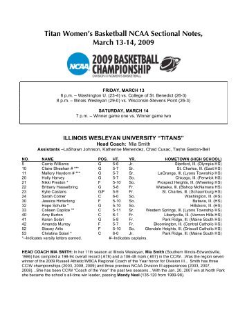 Illinois Wesleyan NCAA Sectional Round Game Notes