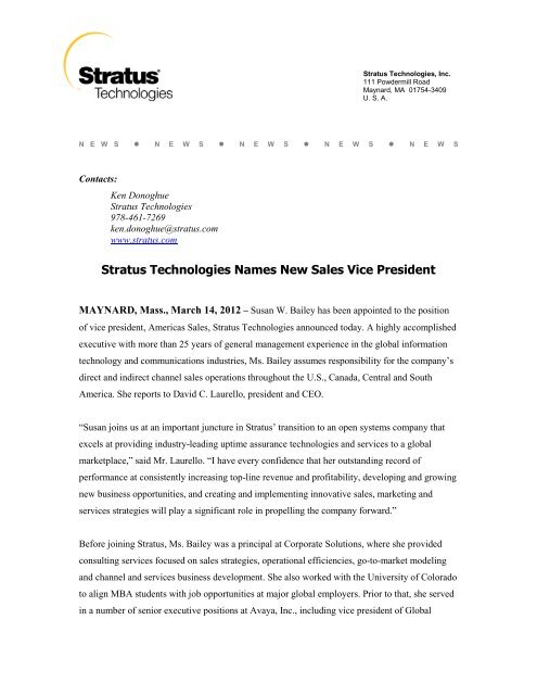 Read Press Release (PDF) - Stratus Technologies