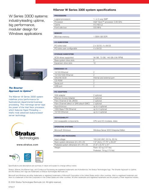 ftServer ® 3300 system  - Stratus Technologies