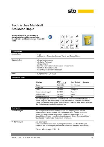 Technisches Merkblatt StoColor Rapid - farbenbote.de