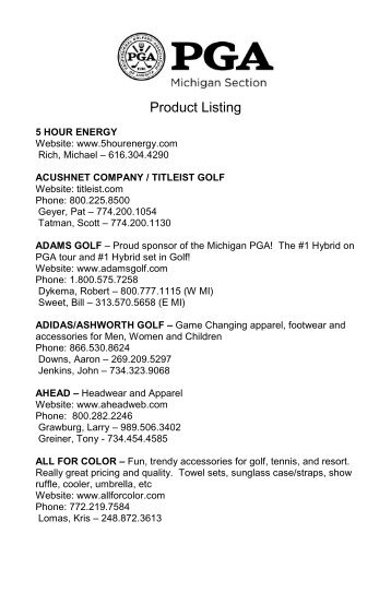 Sales Rep by Product - Michigan PGA Golf