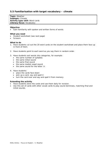 5.5 Familiarisation with target vocabulary – climate - ESOL - Literacy ...