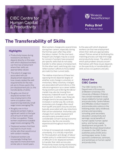The Transferability of Skills - Economics - University of Western ...