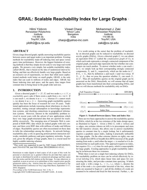 GRAIL: Scalable Reachability Index for Large Graphs â - CiteSeerX