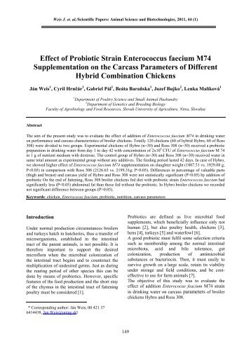 Effect of Probiotic Strain Enterococcus faecium M74 ...