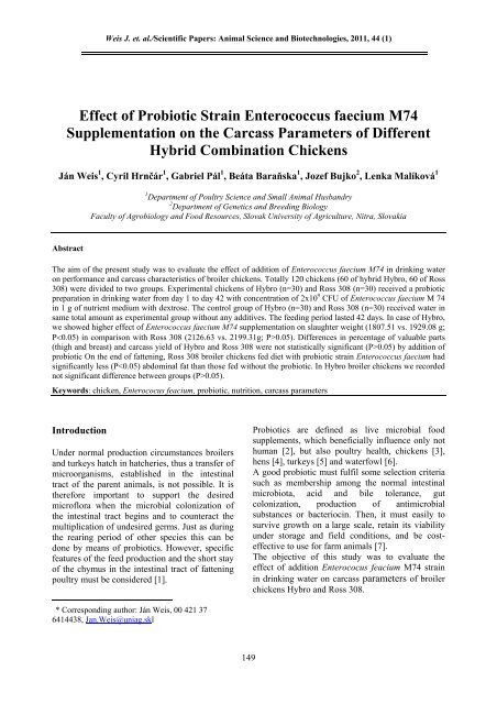 Effect of Probiotic Strain Enterococcus faecium M74 ...