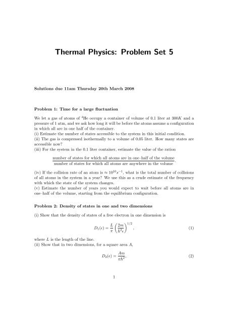 Thermal Physics: Problem Set 5