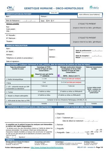 GENETIQUE HUMAINE â ONCO-HEMATOLOGIE - CHU