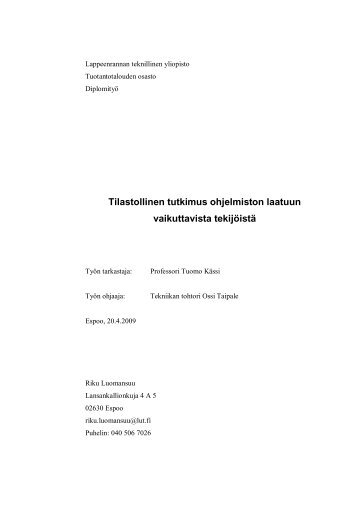 Tilastollinen tutkimus ohjelmiston laatuun vaikuttavista ... - SoberIT