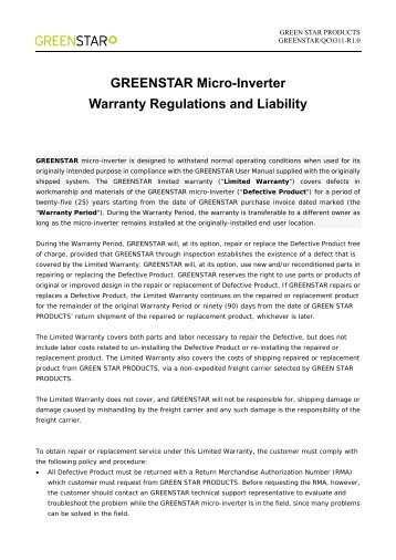 GREENSTAR Micro-Inverter Warranty Regulations and ... - Solar360