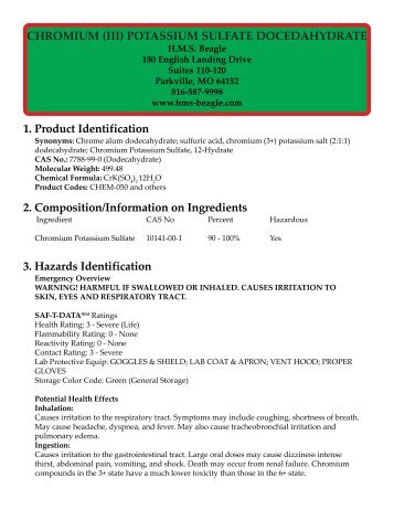 CHROMIUM (III) POTASSIUM SULFATE ... - HMS Beagle