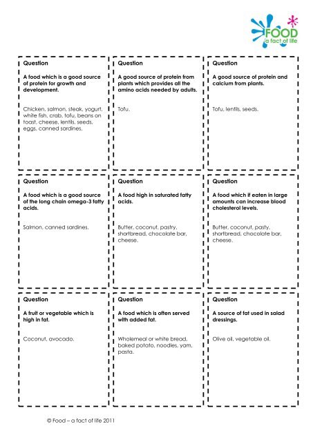 Bingo game questions.pdf - Food a fact of life