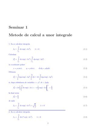 Seminar 1 Metode de calcul a unor integrale