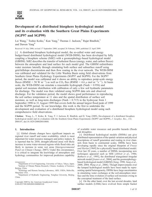 Development of a distributed biosphere hydrological model and its ...