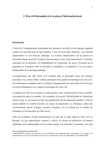 L'Etat civil burundais et le systÃ¨me d'information ... - Idecburundi.org