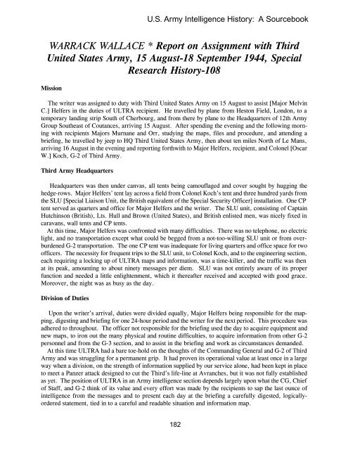 US Army Military Intelligence History: A Sourcebook - Fort Huachuca ...