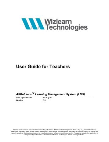 User Guide for Teachers - ASKnLearn - Wizlearn Technologies