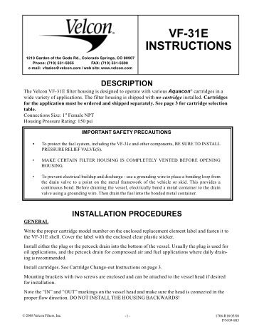 VF-31E INSTRUCTIONS - Velcon Filters